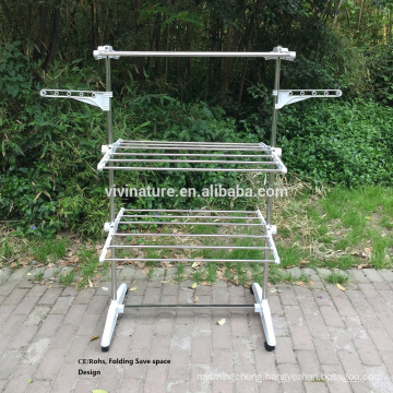 High Quality Foldable Rolling 8Wheels Clothes Laundry Drying Rack With Stainless Steel Hanging Rods